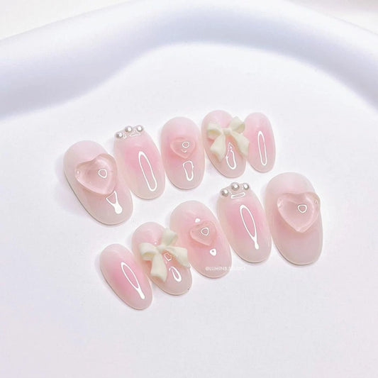 LM07 3D Heart Pastel Pink Aura Nails