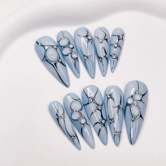 LM16 Blue Aura Cyberpunk Nails