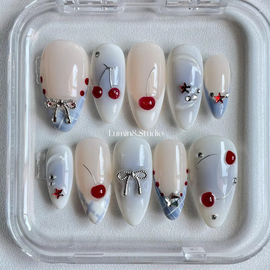 LM17 3D Red Cherry Blue Aura Nails