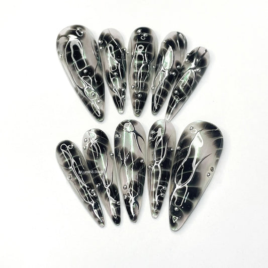 LM19 Freestyle Black Snake Skin & Metallic Silver on Transparent Mermaid Aurora