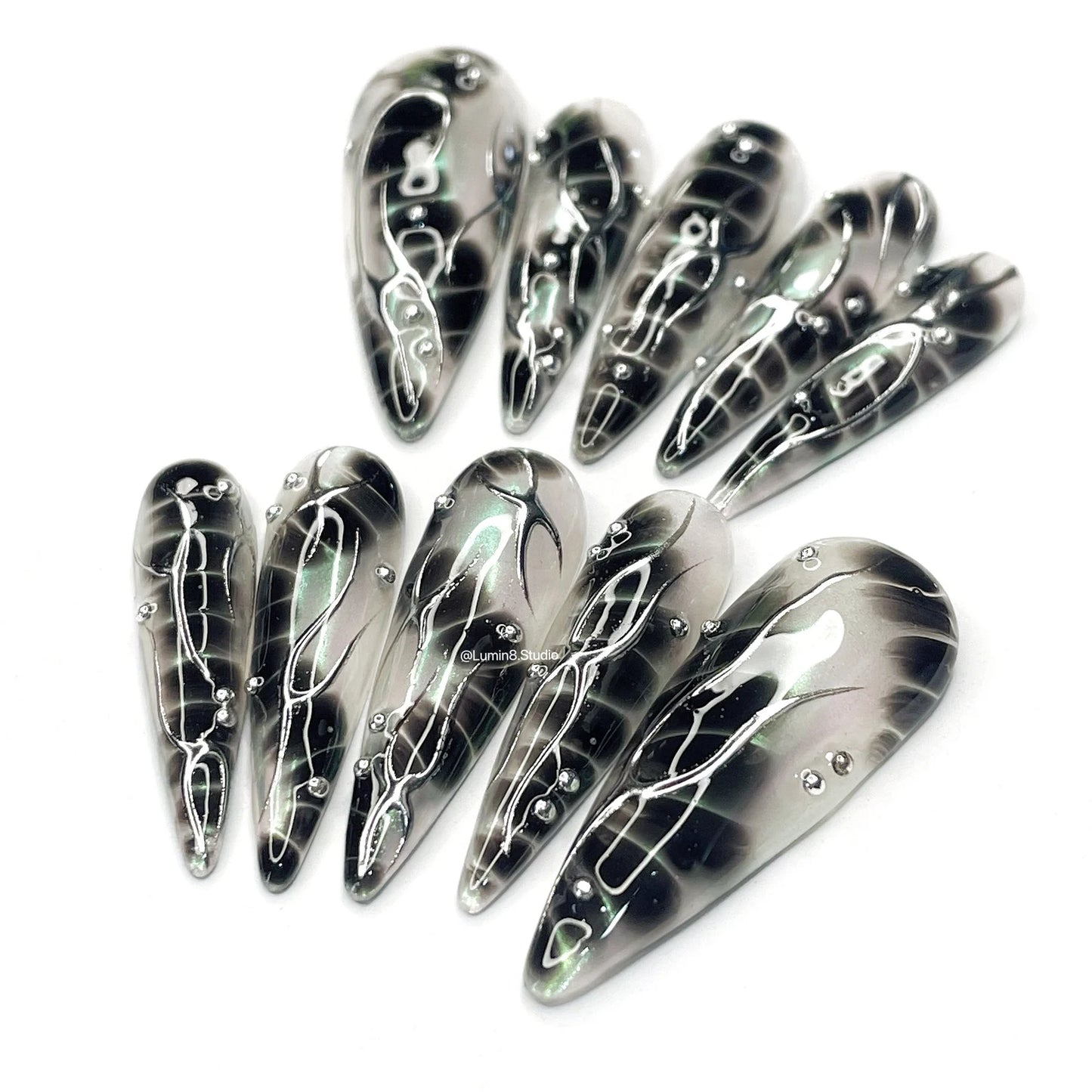 LM19 Freestyle Black Snake Skin & Metallic Silver on Transparent Mermaid Aurora