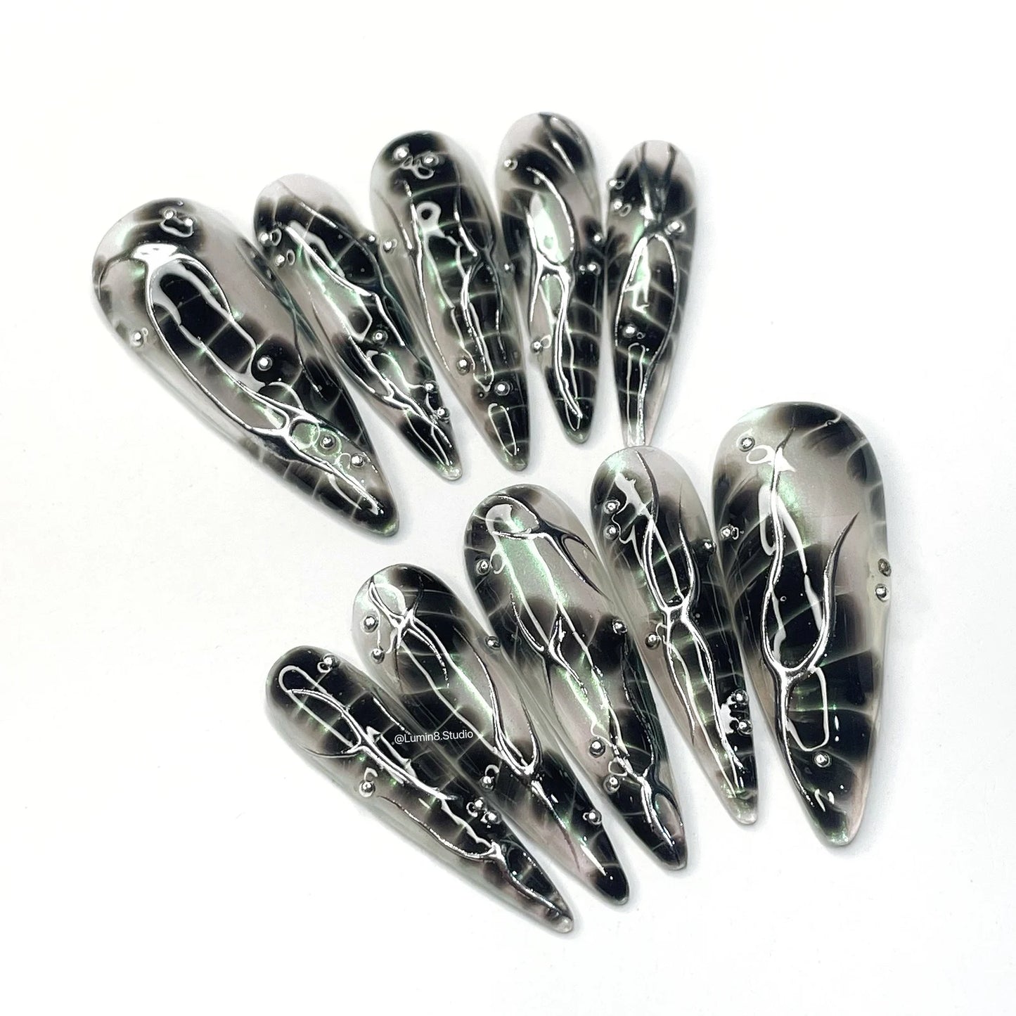 LM19 Freestyle Black Snake Skin & Metallic Silver on Transparent Mermaid Aurora