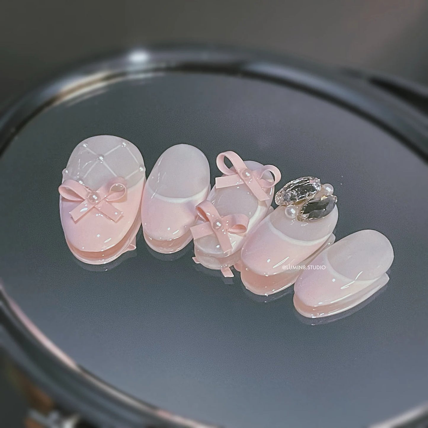 LM22 Minimal Coquette Pastel Pink French Nails