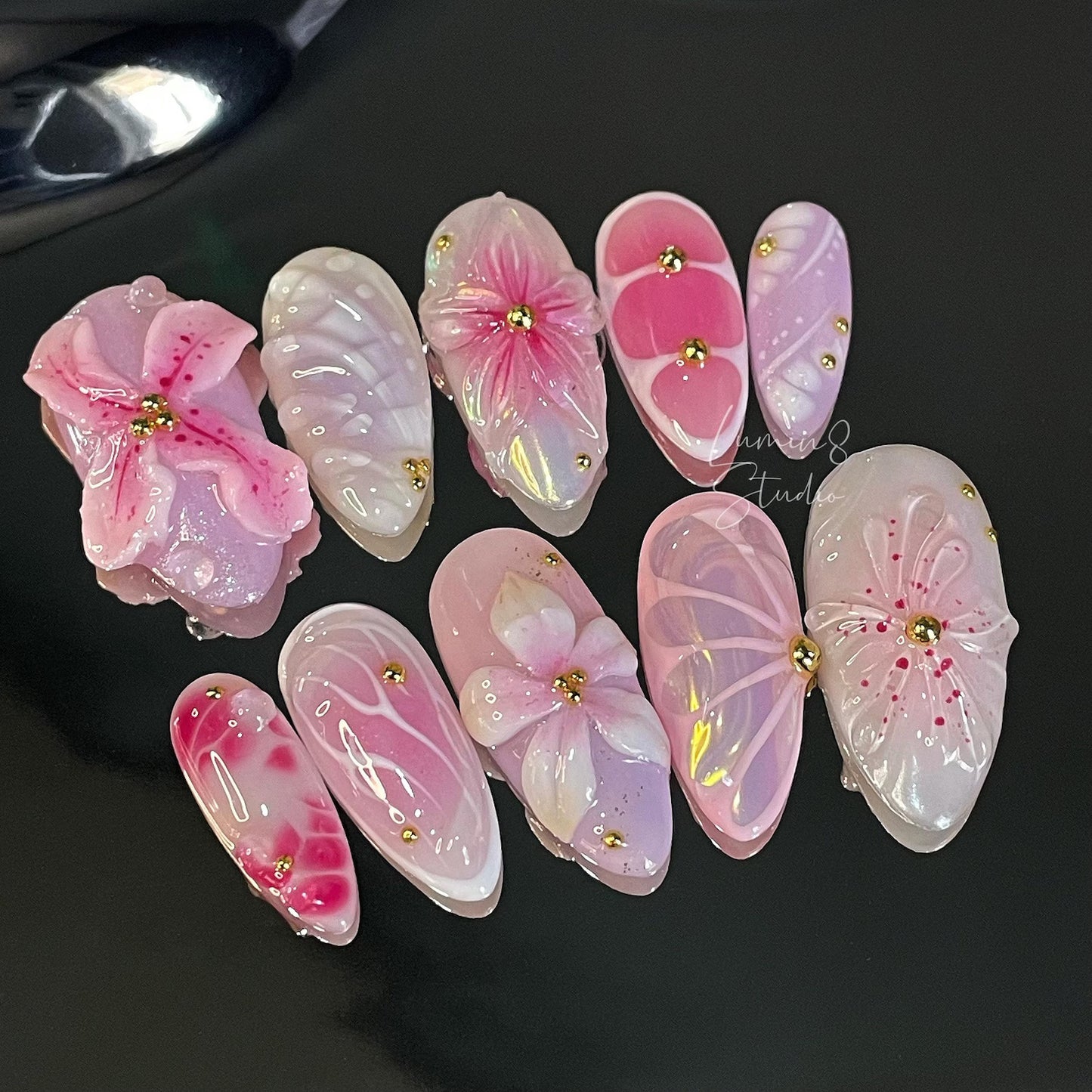 LM30 Pink Summer Flower Nails