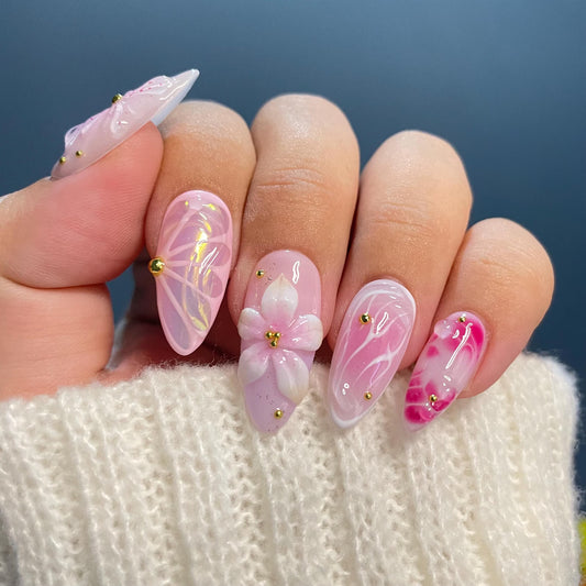 LM30 Pink Summer Flower Nails