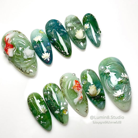 LM40 White Lotus Monet Inspired Nails