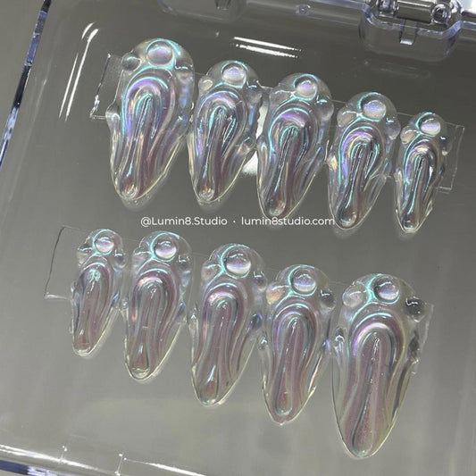 LM48 Aurora Chrome 3D Clear Futuristic Nails