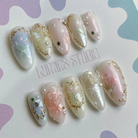 LM09 Pastel Romantic Floral 3D Gold Motif