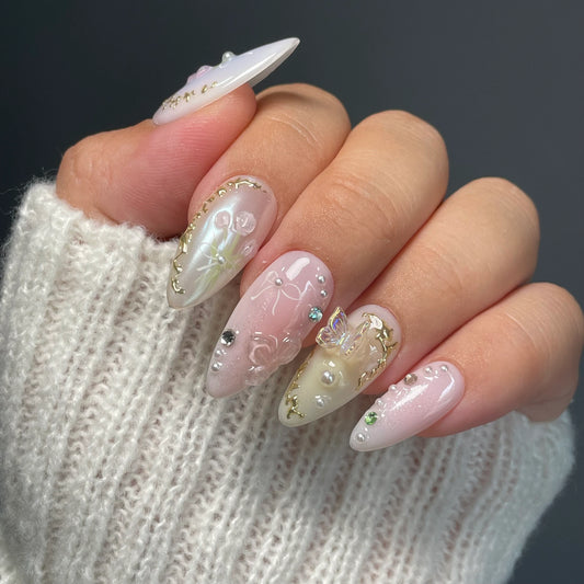 LM09 Pastel Romantic Floral 3D Gold Motif