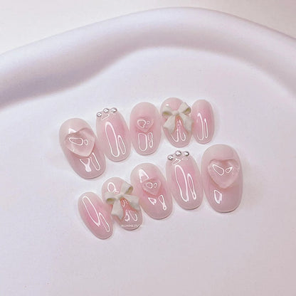 LM07 3D Heart Pastel Pink Aura Nails