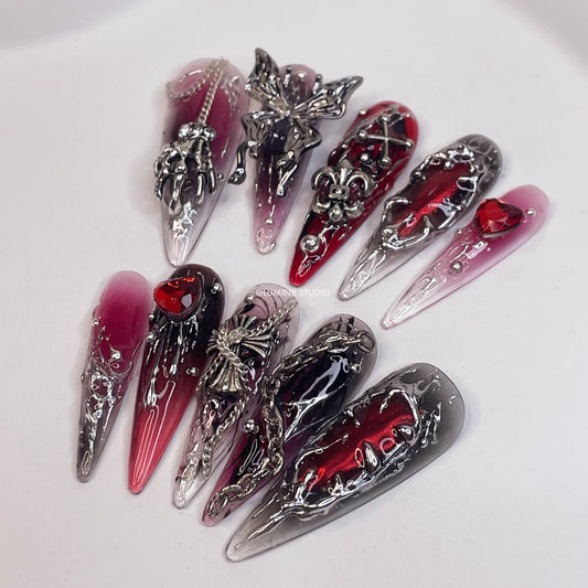LM12 Gothic Black and Red Nails