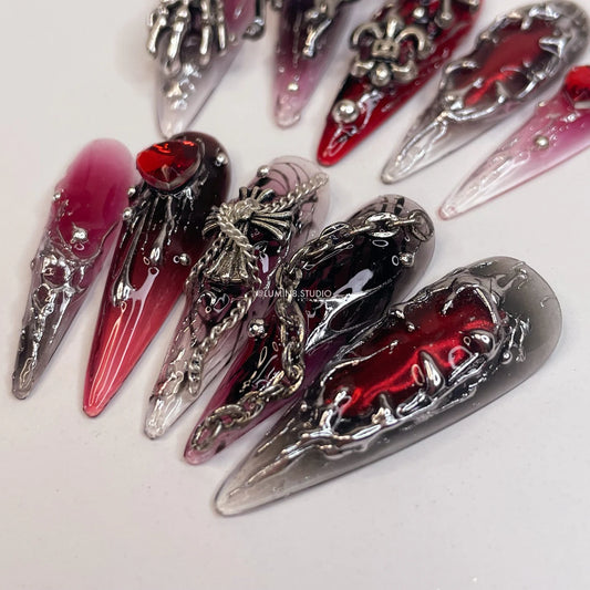 LM12 Gothic Black and Red Nails