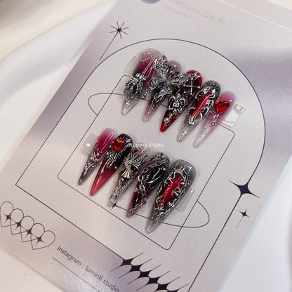 LM12 Gothic Black and Red Nails
