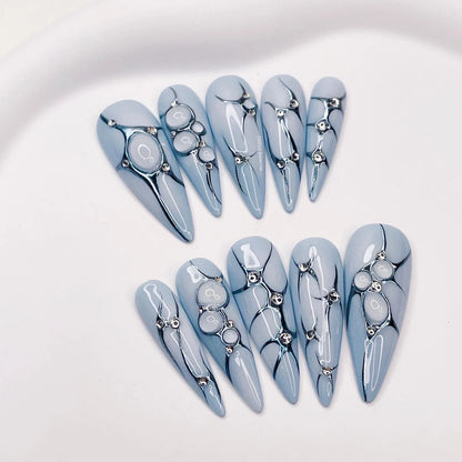 LM16 Blue Aura Cyberpunk Nails