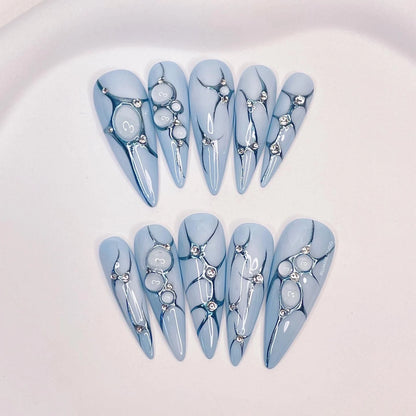 LM16 Blue Aura Cyberpunk Nails