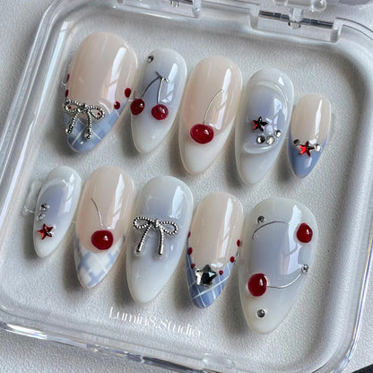 LM17 3D Red Cherry Blue Aura Nails