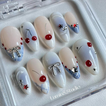 LM17 3D Red Cherry Blue Aura Nails