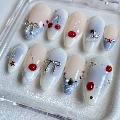 LM17 3D Red Cherry Blue Aura Nails