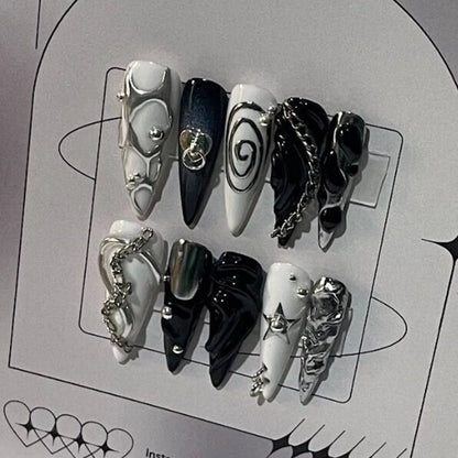 LM18 Black and White Matallic Freestyle Nails