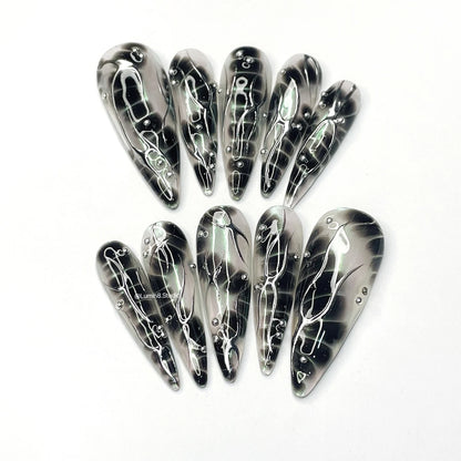 LM19 Freestyle Black Snake Skin & Metallic Silver on Transparent Mermaid Aurora