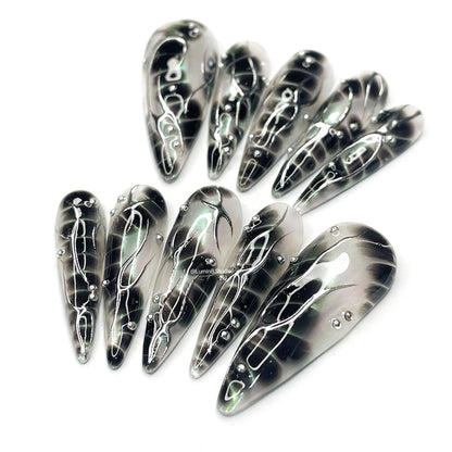 LM19 Freestyle Black Snake Skin & Metallic Silver on Transparent Mermaid Aurora