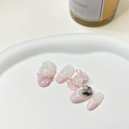 LM22 Minimal Coquette Pastel Pink French Nails