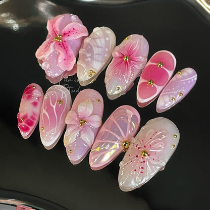 LM30 Pink Summer Flower Nails