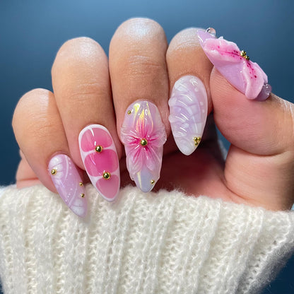 LM30 Pink Summer Flower Nails