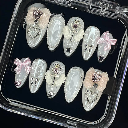 LM32 White Pearl Chrome Cute Coquette Nails