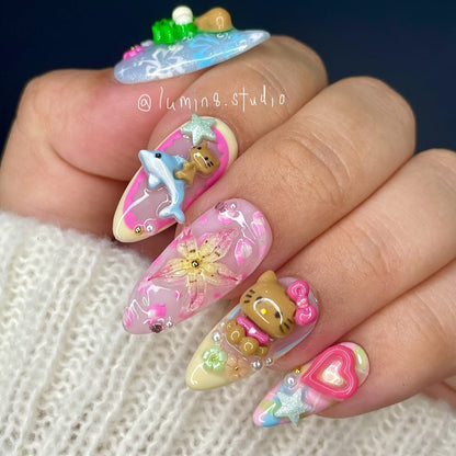 LM34 Colorful Hello Kitty Hawaii Summer Nails
