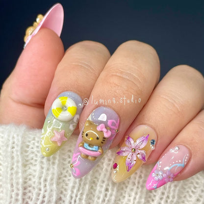 LM34 Colorful Hello Kitty Hawaii Summer Nails