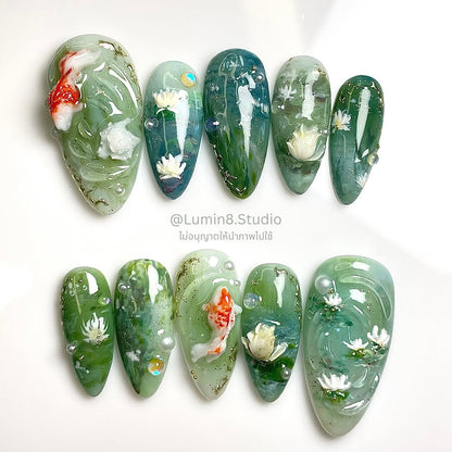 LM40 White Lotus Monet Inspired Nails