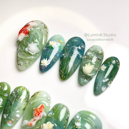 LM40 White Lotus Monet Inspired Nails