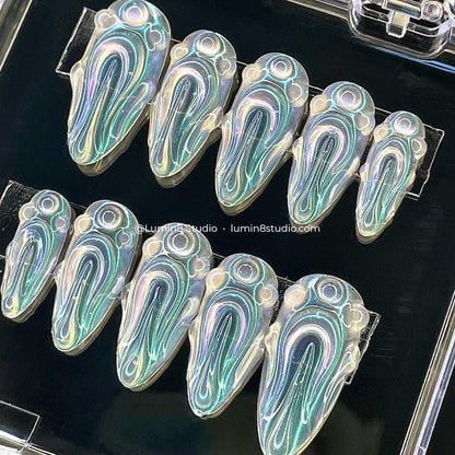 LM48 Aurora Chrome 3D Clear Futuristic Nails
