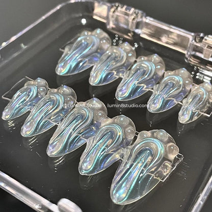 LM48 Aurora Chrome 3D Clear Futuristic Nails