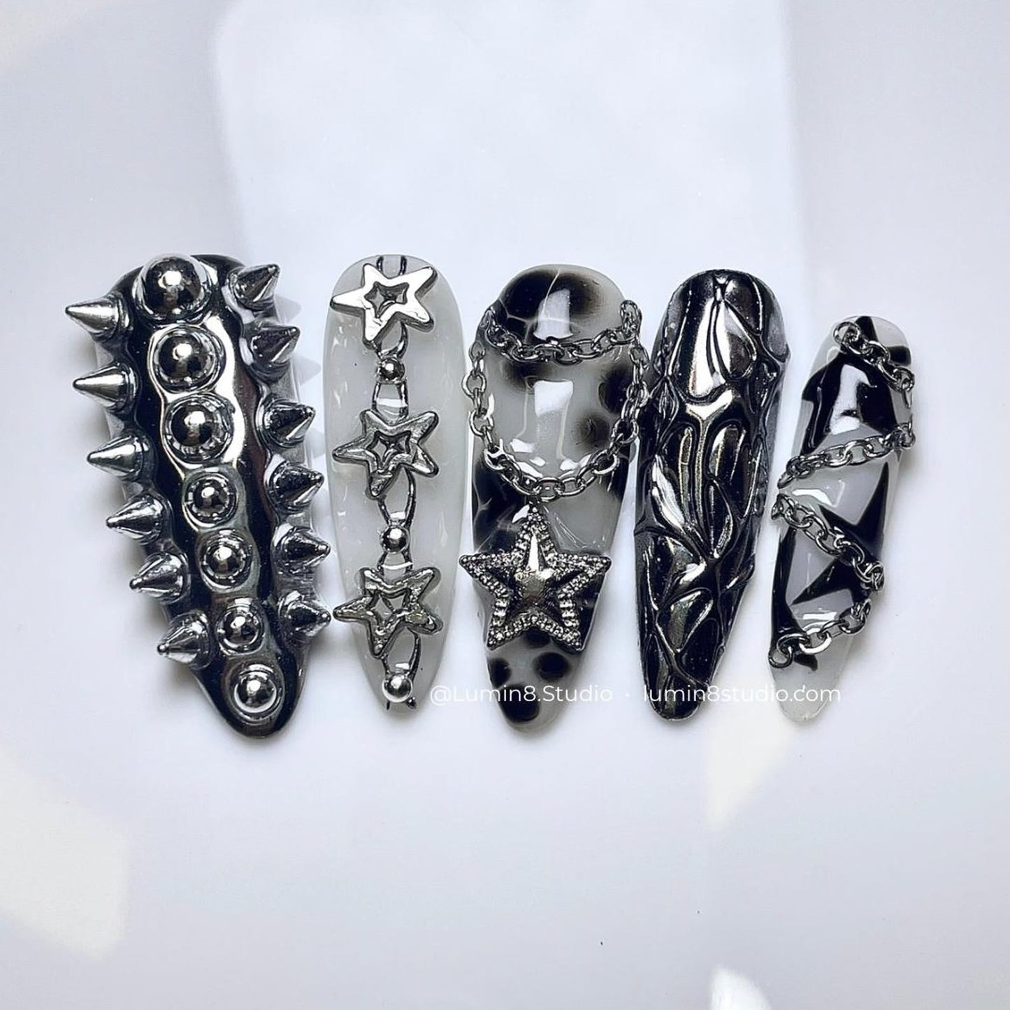 LM49 Gothic Black and Pink 3D Wings Charm Rose Vintage Nails