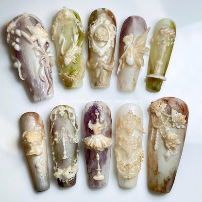 LM50 Vintage Victorian Rococo Marble Sculpture Nails