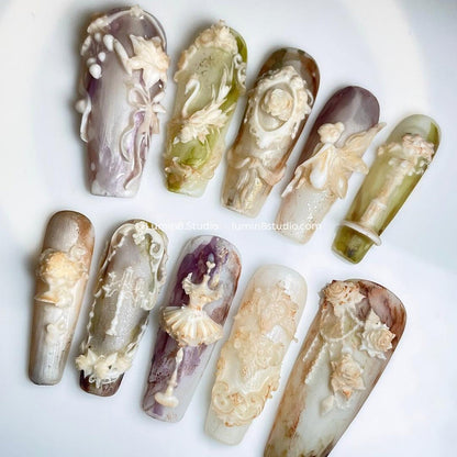 LM50 Vintage Victorian Rococo Marble Sculpture Nails